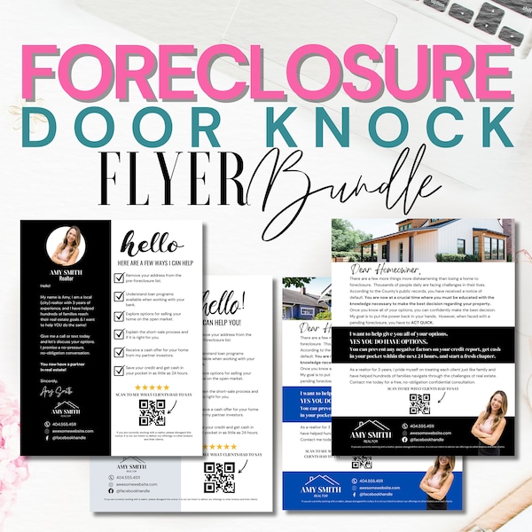 Flyer de porta em porta de corretor de imóveis em pré-execução hipotecária | Flyer com código QR | Marketing imobiliário | Geração de leads | Modelo Canva | Carta moderna