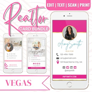 BUNDLE Visitenkarten Vorlage | Textbar & druckbar | QR-Code | Makler | Kleinunternehmen | Verkauf | Rosa Gold | Modern