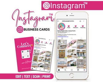 Digital och utskrivbar INSTAGRAM-visitkortsmall i Canva | QR-kod | Fastighetsmarknadsföring | Unik design | Småföretag
