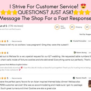 Display of past customer reviews all with 5 stars and Etsy Bestseller Badge!