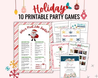 Printable Christmas Party Games: Holiday Activities, Hot Cocoa Bar Signs (PDF Download