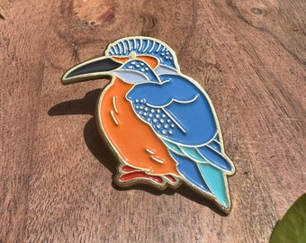 Kingfisher Enamel Pin, Cute Bird Brooch, Gold Plated Lapel Pin