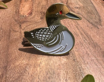 Loon Enamel Pin, Cute Bird Brooch - Gold Plated Lapel Pin