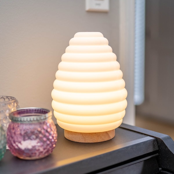 3D Printed Bee Hive Lamp, bedside lamp for reading, nightstand, mid century modern table lamp, desk lamp