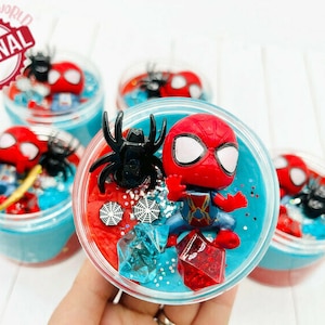 Spiderman Playdough Jar, Playdough Jars, Play dough Sensory Kit, Playdough Kit, Party favor, inspired Spider Man theme