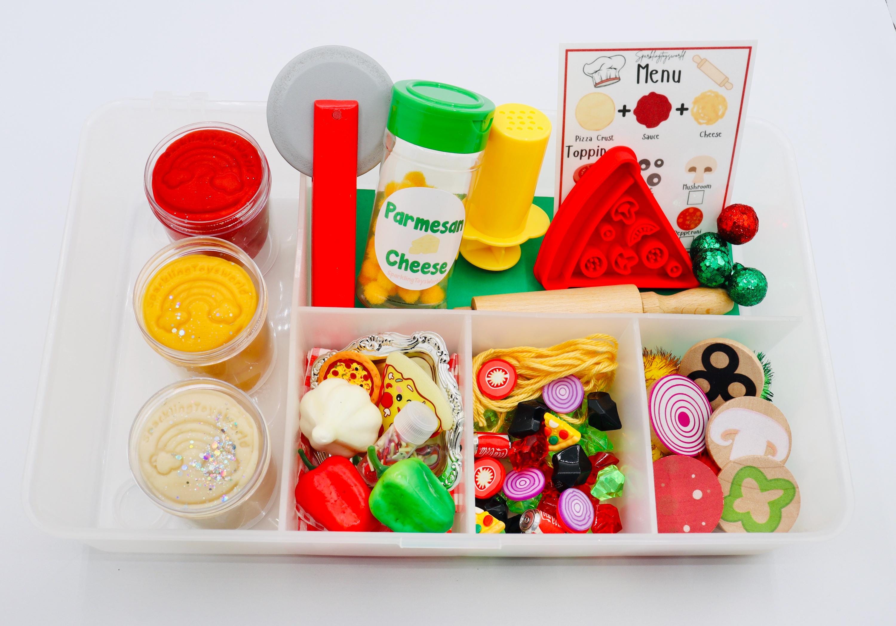 Wooden Pizza Play Dough Kit, Playdough Kit, Play Dough Kit, Pizza