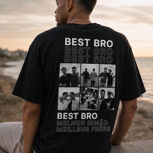 T-shirt Personnalisé BEST BRO Frères | Cadeau Collage Photo Famille ou Amis Noir Blanc | Personnalisable Minimaliste | Tee-shirt Oversize