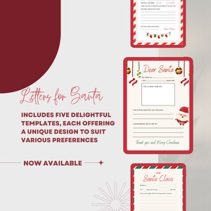 Plantillas de Carta a Santa -Carta personalizable a Santa- Elija entre 5 diseños festivos - Descarga instantánea