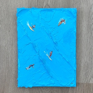 Minimalistisches 3D Surf Bild auf Leinwand - Original Acrylbild, Küsten Dekoration, Modernes Strand Vibe Kunstwerk, Geschenk für Surfer