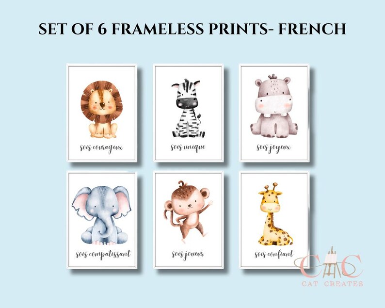 8x10 Baby Safari Animals Nursery Decor, Set of 6 Safari Animal Prints
