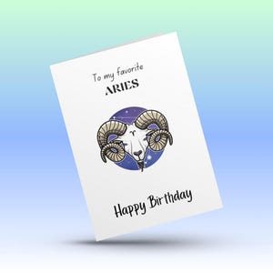 Tarjeta de cumpleaños del zodíaco Aries / Regalo astrológico con rasgos de personalidad / Tarjeta de cumpleaños del horóscopo (imprimible o impresa) / Tarjeta de cumpleaños de 5 x 7"