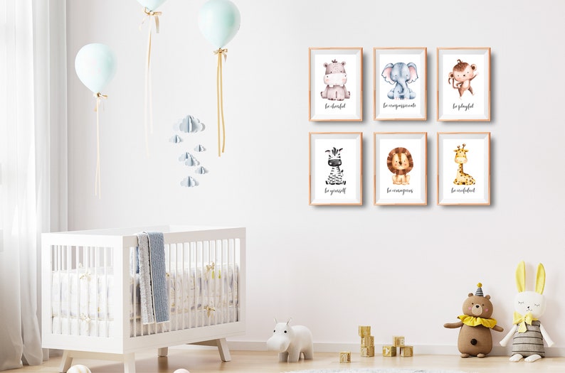 8x10 Baby Safari Animals Nursery Decor, Set of 6 Safari Animal Prints