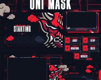 Oni Mask Premium Animated Stream Package | Stream Overlays, Panels, Alerts, Intermission, Cam Overlay, Screens | Twitch, Youtube, Kick