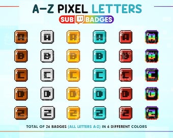 Pixel Letters Twitch Sub Badges: A-Z Streamer Badges
