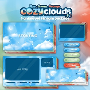 Cozy Clouds - 3 Animated Stream Packages | Stream Overlays, Panels, Alerts, Intermission, Cam Overlay, Screens | Twitch, Youtube, Kick