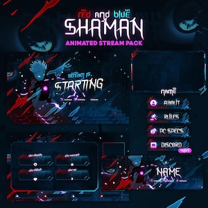 Pacote de transmissão animada premium Shaman Red Blue Anime | Sobreposições de transmissão, painéis, alertas, sobreposição de câmera, telas | Twitch, Youtube, Kick