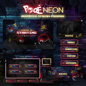 Pacote de Transmissão Animada Premium Poqé Neon | Sobreposições de Transmissão, Painéis, Alertas, Sobreposição de Câmera, Telas | Twitch, Youtube, Kick