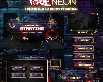 Poqé Neon Animated Stream Package: Twitch, YouTube, Kick, Stream Overlays, Panels, Alerts, Cam Overlay