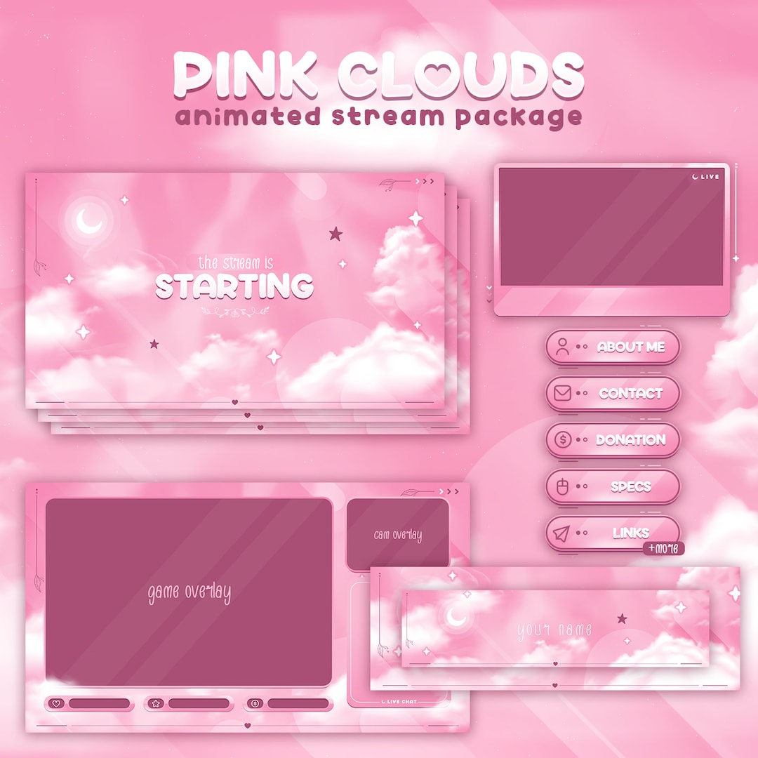 Pink Clouds Animated Stream Package: Twitch, Youtube, Kick, Stream ...