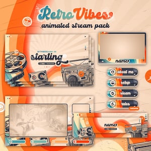 Retro Vibes Vintage 80&#39;s Premium Animated Stream Package | Stream Overlays, Panels, Alerts, Cam Overlay, Screens | Twitch, Youtube, Kick