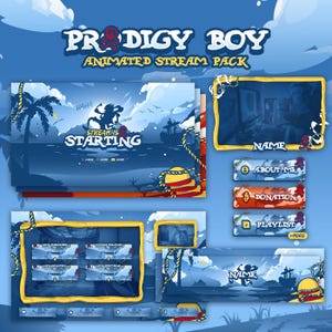 Pacote de Transmissão Animada Premium Prodigy Boy Anime | Sobreposições de Transmissão, Painéis, Alertas, Sobreposição de Câmera, Telas | Twitch, Youtube, Kick