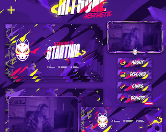 Kitsune Animated Stream Package: Twitch, YouTube, Kick, Stream Overlays, Panels, Alerts, Cam Overlay