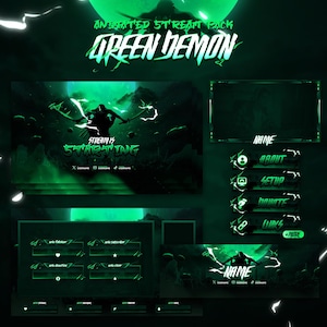 Pacote de transmissão animada premium Green Demon Samurai Anime | Sobreposições de transmissão, painéis, alertas, sobreposição de câmera, telas | Twitch, Youtube, Kick