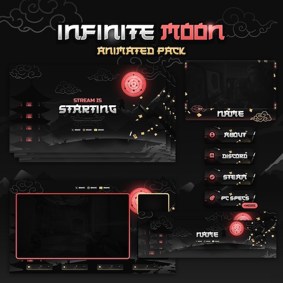 Infinite Moon Animated Stream Package: Twitch, YouTube, Kick, Stream Overlays, Panels, Alerts, Cam Overlay