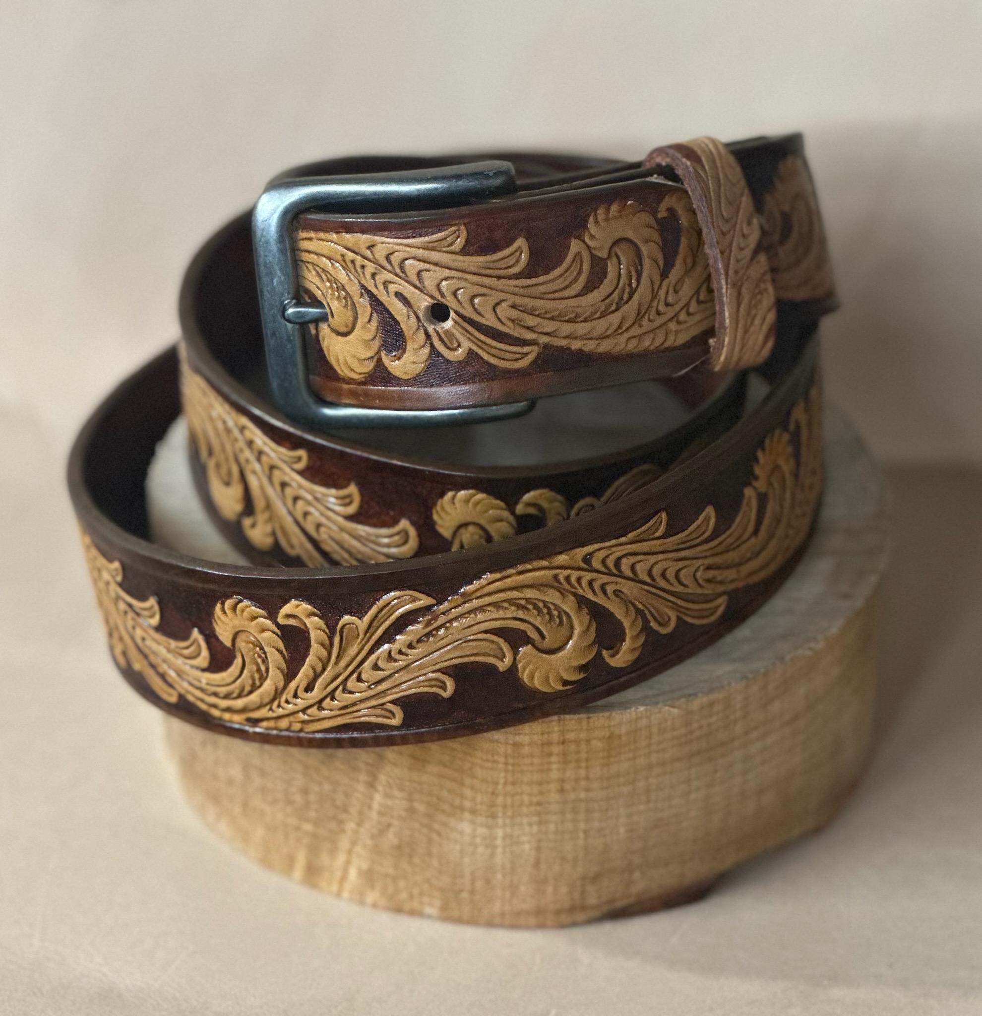Fossil Leather Belt Womens Medium Brown Gold Filigree Western Boho Excellent Golden Filigree Tooled Leather Belt – Medium Brown - Etsy main image 4