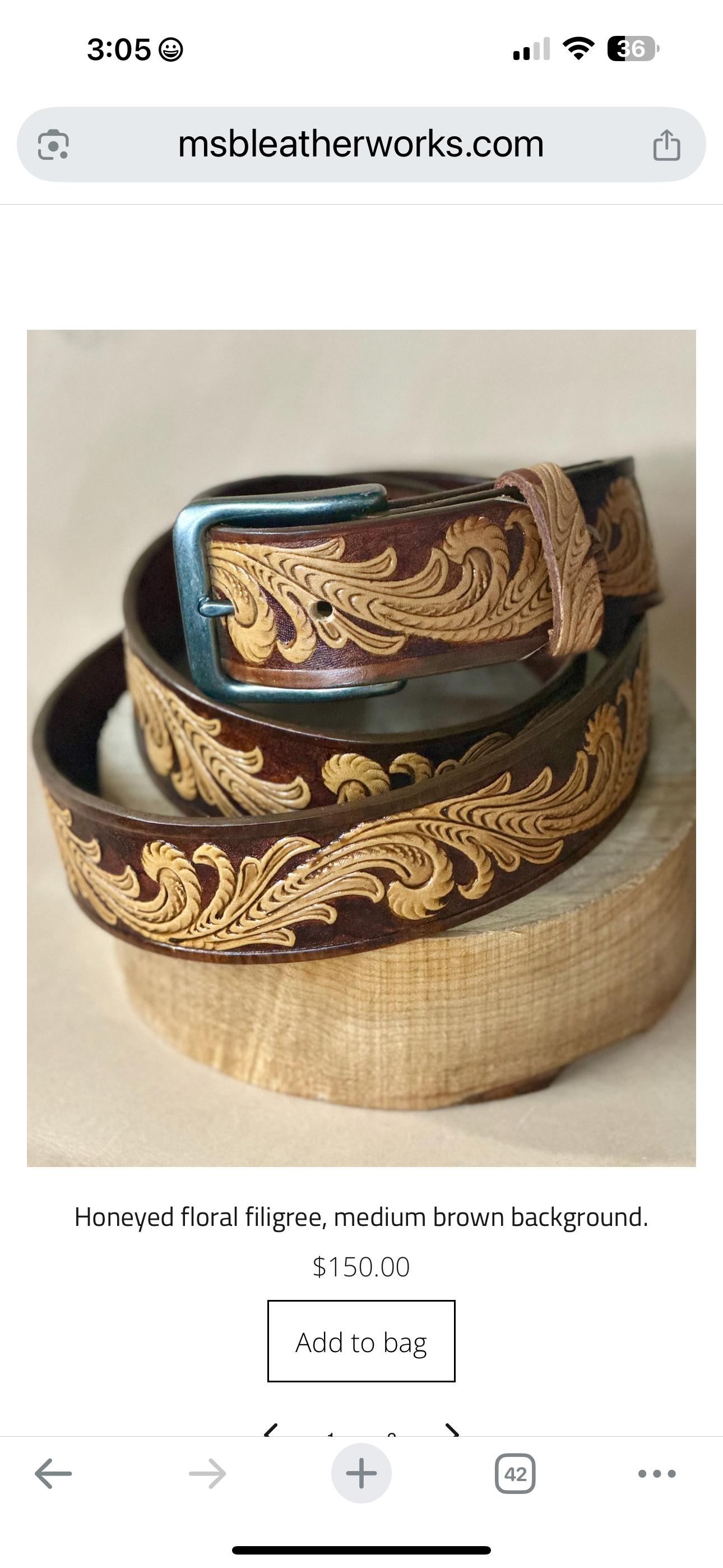 Golden Filigree Tooled Leather Belt – Medium Brown - Etsy