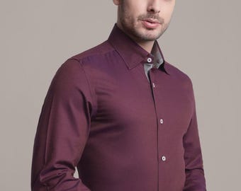 Camisa de algodón dobby fucsia para hombre: Camisa de vestir que no necesita planchado