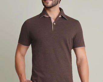 Polo de cuello entero para hombre: algodón bicolor hecho a mano