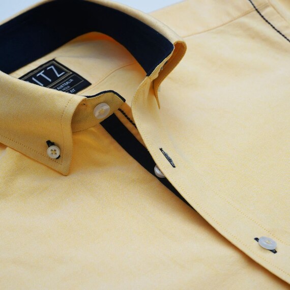 Handmade Oxford Shirt: Slim Fit Egyptian Cotton Button-Down - Pastel Yellow