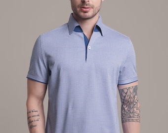 Polo de pata de gallo para hombre: cuello de una pieza de algodón hecho a mano
