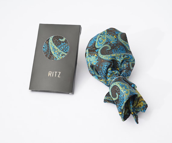 Black base with Blue and Turmeric Yellow Paisley Pocket Square
