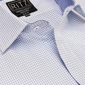 Men&#39;s Non-Iron Cotton Shirt: Light Blue Checkered Dress Shirt
