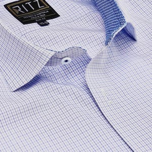 Men’s shirt/ Business shirt/ Casual Shirt/ Dress Shirt/ Non-Iron Pure Cotton White Shirt with Light Blue Checks