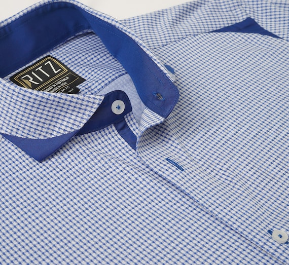 Men's Blue & White Houndstooth Stretch Shirt: 100% Cotton - Etsy Men's Blue & White Houndstooth Stretch Shirt: 100% Cotton - Etsy