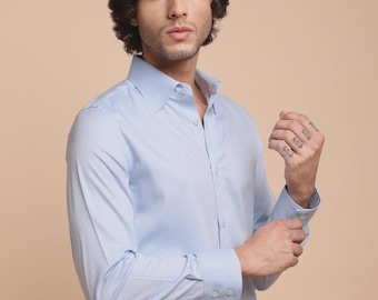 Camisa de cuadros Sky para hombre: tejido dobby sin planchado, 100 % algodón