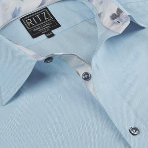Men&#39;s Dobby Weave Cotton Shirt: Floral Trim, Non-Iron