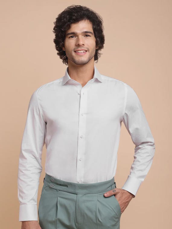 twill weave dress shirt Pure Cotton Twill Weave Shirt: Handcrafted Luxury Dress Shirt