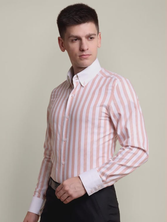 Men's Bold Striped Winchester Shirt: Pure Cotton Twill Weave Men's Bold Striped Winchester Shirt: Pure Cotton Twill Weave