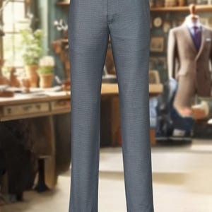 Luxury Wool Polyester Blend Trousers with Herringbone Weave – Steel Gray