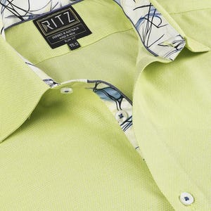 Men&#39;s Olive Dobby Weave Cotton Shirt: Non-Iron Dress Shirt