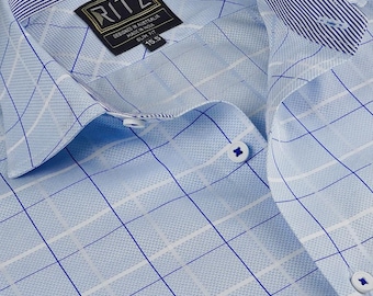 Camisa de vestir de algodón para hombre sin planchado: diseño de cruz real con tejido de panal