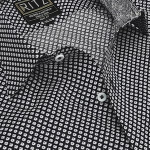 Men&#39;s Non-Iron Cotton Shirt: Slim Fit Blue Dress Shirt with White Print