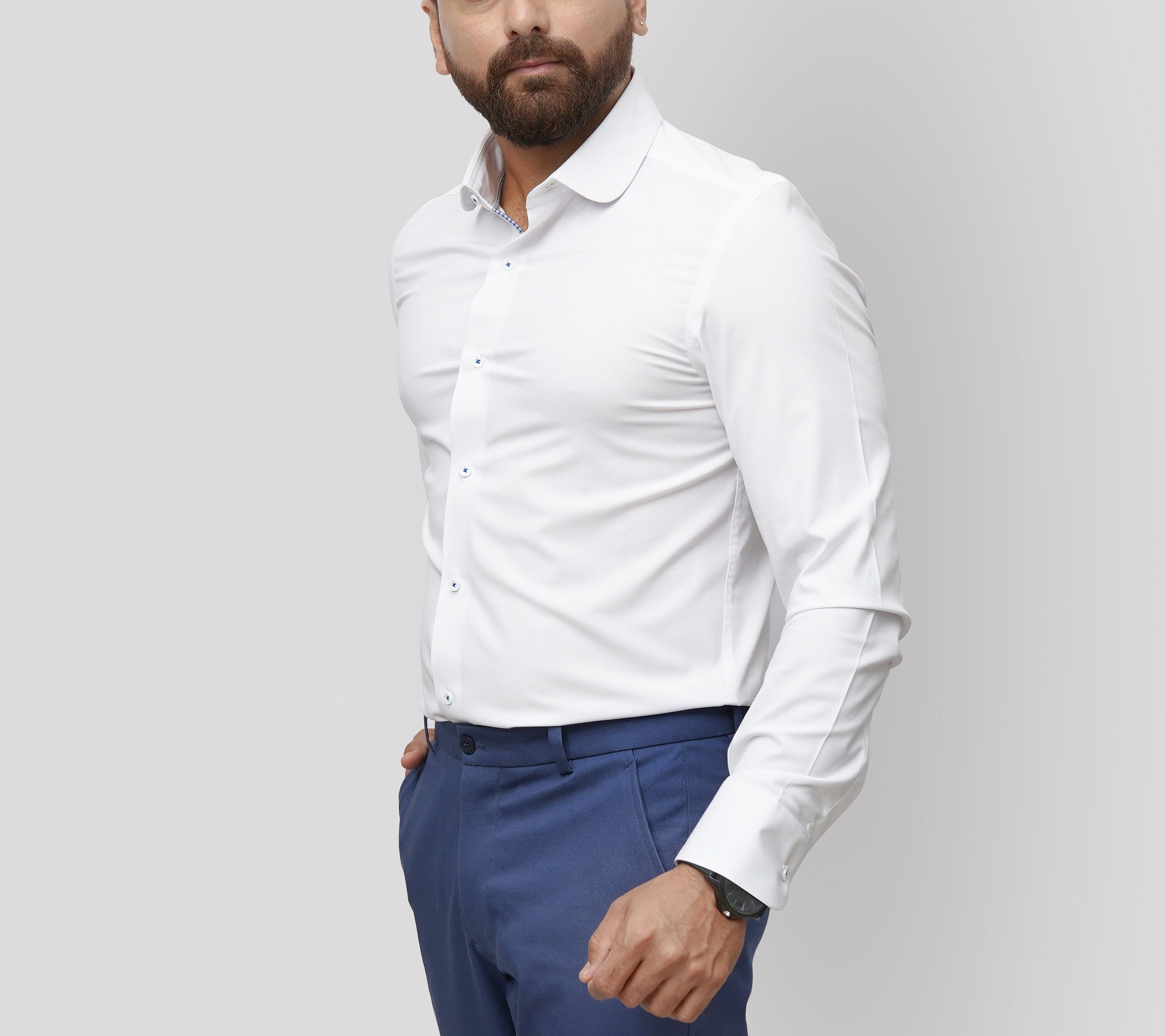bamboo fiber dress shirt Men's Bamboo Fiber Dress Shirt: Handmade Non-iron Stretch White Shirt