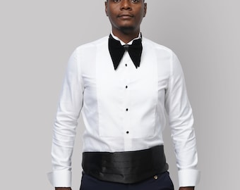 Men's White Tuxedo Shirt: Non-Iron Basket Weave Cotton