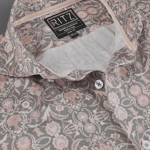 Men’s shirt/ Business shirt/ Casual Shirt/ Dress Shirt/ Designer Luxury Shirt/ Warm Hues in Grey Base Shadowflora  Print Shirt
