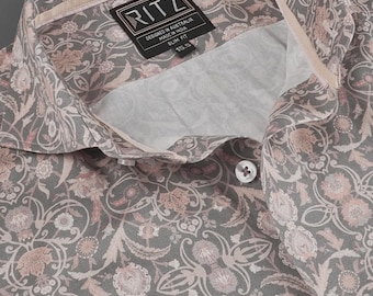 Men’s shirt/ Business shirt/ Casual Shirt/ Dress Shirt/ Designer Luxury Shirt/ Warm Hues in Grey Base Shadowflora  Print Shirt